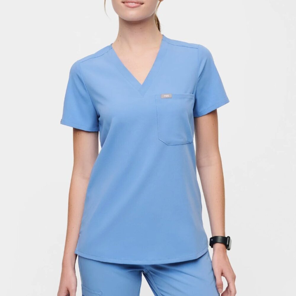 FIGS Women's Catarina One-Pocket Scrub Top in Ceil Blue PO# 1683, XXS - Picture 3 of 9